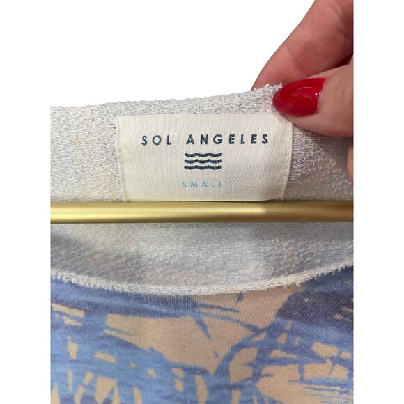 SOL Los Angeles Sweatshirt S – Blue Leaf Print, Cream, Made in USA, EUC - Picture 4 of 7